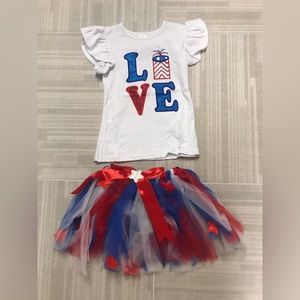 Little Girls 2 Pieces Skirt Set Ruffle Sleeves T-Shirt Top Tutu Tulle Skirt Set